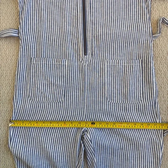 Anthro Cartonnier Blue and White Railroad Stripe Utility Jumpsuit, Size Medium - Picture 12 of 16